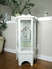 Antique Wood Standing Bird Cage Hand Painted Vtg Country Folk Art Wooden House picture