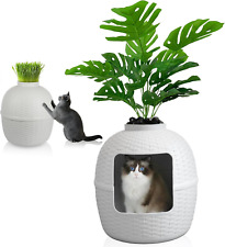 Cat House with Plant by , Plastic Cat Bed House with Rattan Pattern, Cat Cave wi picture