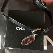CHANEL dog collar dog tag coco mark silver charm black vintage From Japan picture