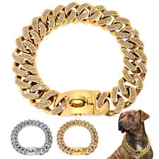 Bling Rhinestone Dog Collar Heavy Duty Large Doggie Show Chain Stainless Steel picture