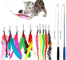 Feather Teaser Cat Toy, 2PCS Retractable Cat Wand Toys and 10PCS Replacement Tea picture