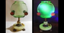 VINTAGE URANIUM GLASS FISH BOWL &  HOUZE AGATE & METAL STAND, VERY RARE picture