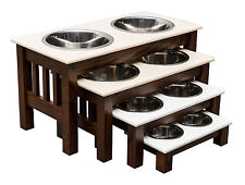 DOUBLE DISH DOG FEEDER - LUXURY WOOD & CORIAN TOP - Handmade Elevated Oak Stand picture