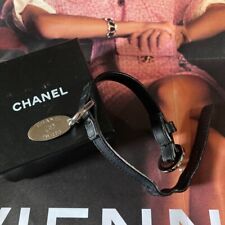 CHANEL Black Leather Dog Collar 19-25cm Small Dog W/Chanel Tag & Box Vintage CA picture