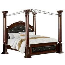 Queen Canopy Bed with Leatherette Headboard and Footboard, Black Queen picture