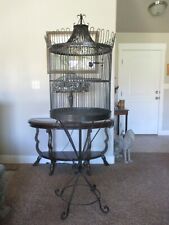 Antique Iron Bird Cage Mid-Century Modern Geometric Vtg Victorian Dome, Stand picture