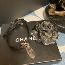 CHANEL Black Leather Dog Collar 19-25cm Small Dog W/Chanel Tag Vintage Excellent picture
