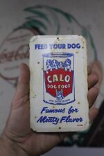 1950s CALO DOG CAT FOOD CAN STAMPED PAINTED METAL SIGN SPANIEL PUPPY SHEPHERD picture