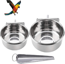 Parrot Feeding Bowls, Bird Cage Cups Holder - Stainless Steel Food and Silver  picture