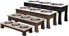 TRIPLE Dish MODERN ELEVATED DOG FEEDER - Brown MAPLE Wood CORIAN Top and Bowls picture