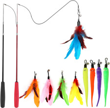 Cat Feather Toy, Retractable Cat Toys Wand 2 Wands & 9 Assorted Teaser Refills,  picture