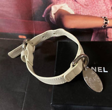 CHANEL White Leather Dog Collar 19-25cm Small Dog W/Chanel Tag & Box Vintage BZ picture