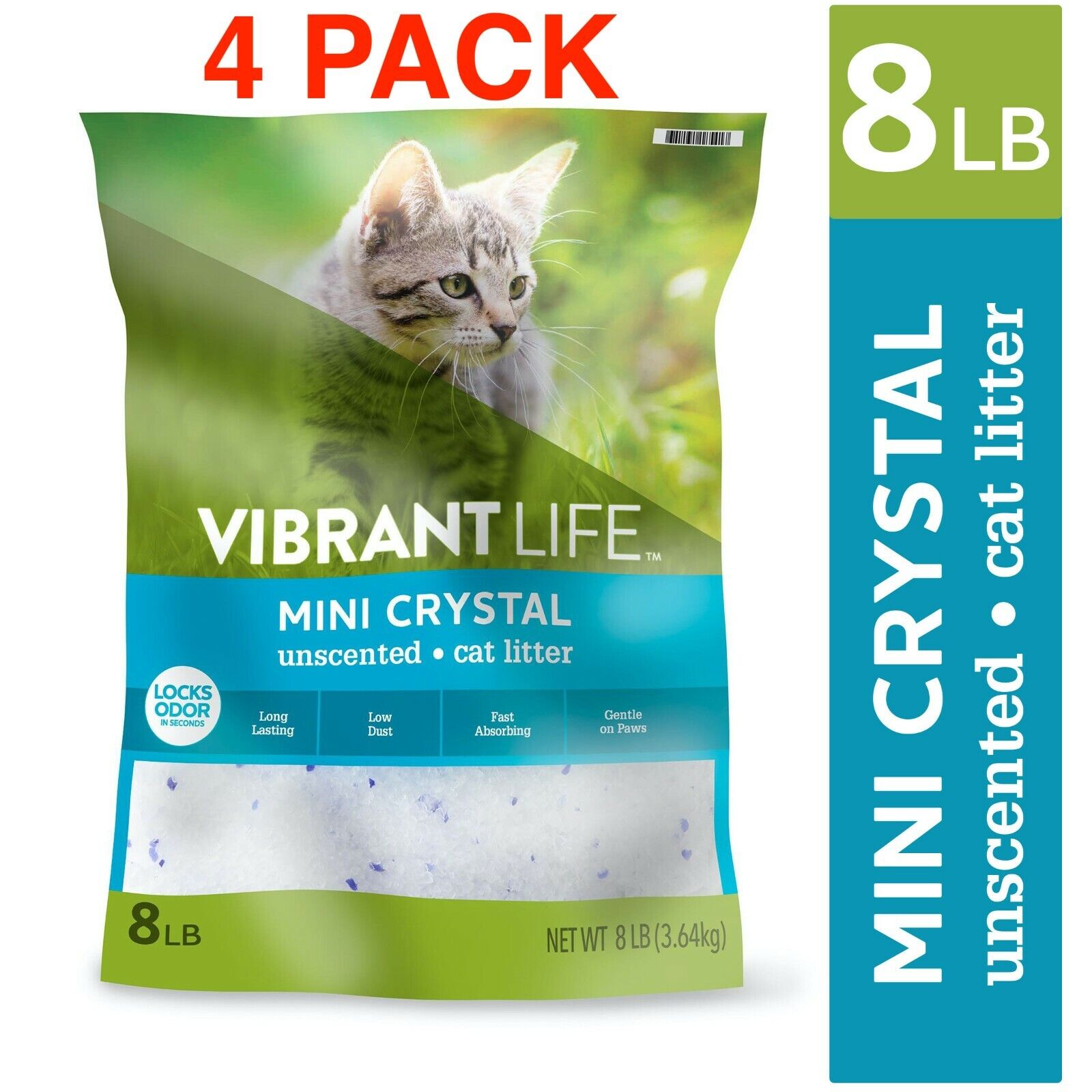 4 PACK Mini Crystal Unscented Cat Litter, 32 lbs Total