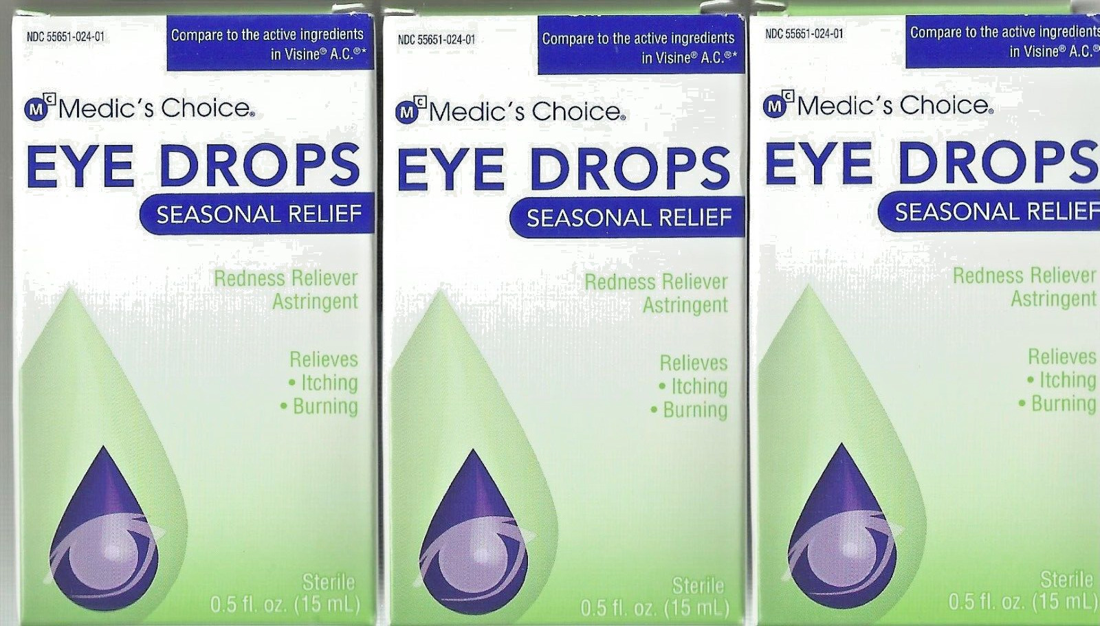 Medic's choice eye drops seasonal relief - New EXP 08/24   3 Pack