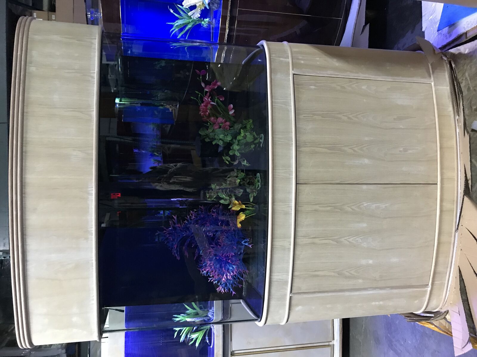 WARRANTY INCLUDED 140 gallon GLASS bow front aquarium fish tank in cherry wood