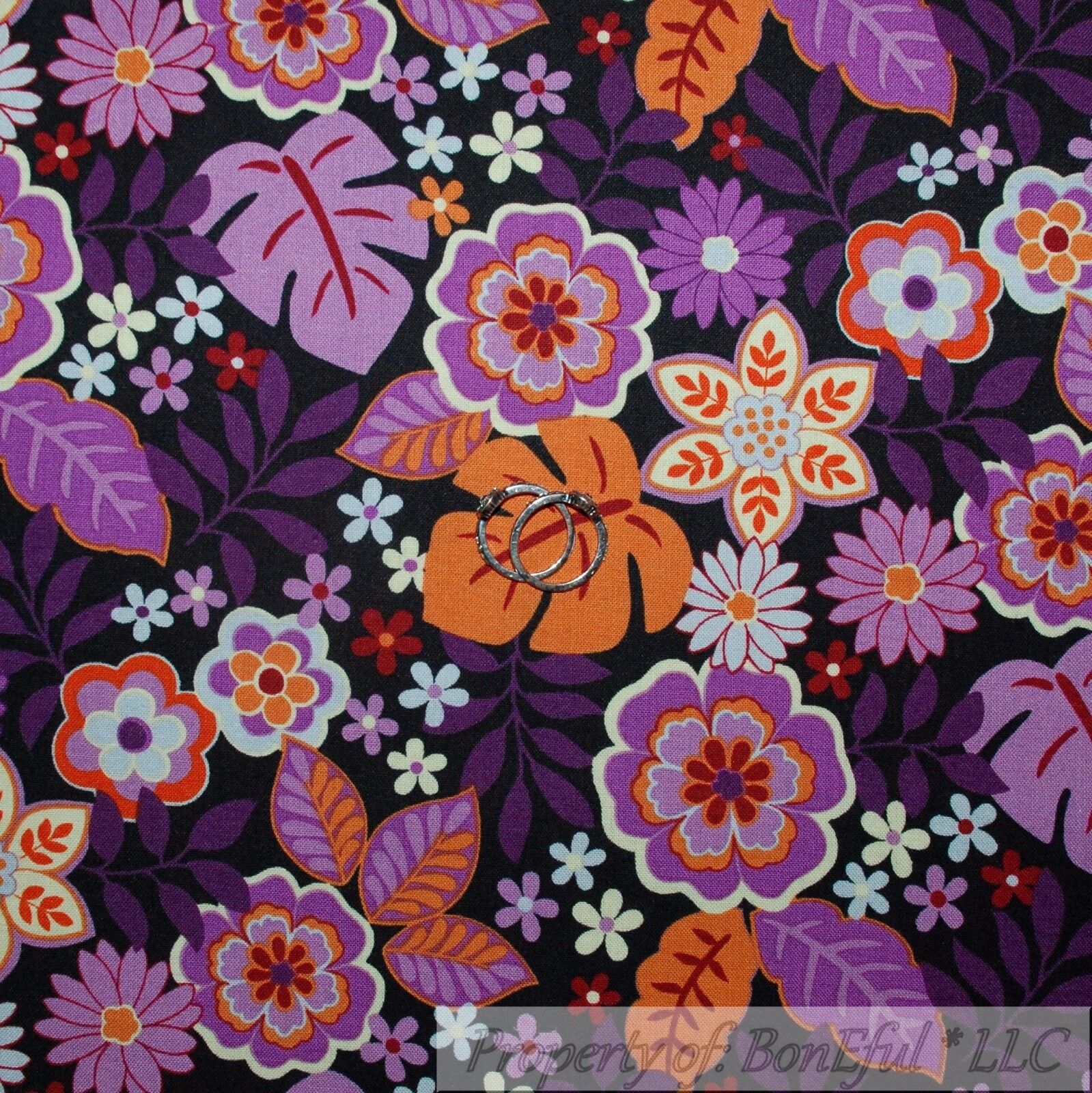 BonEful Fabric Cotton Quilt Purple Orange White Flower Leaf Dot Bohemian Q SCRAP