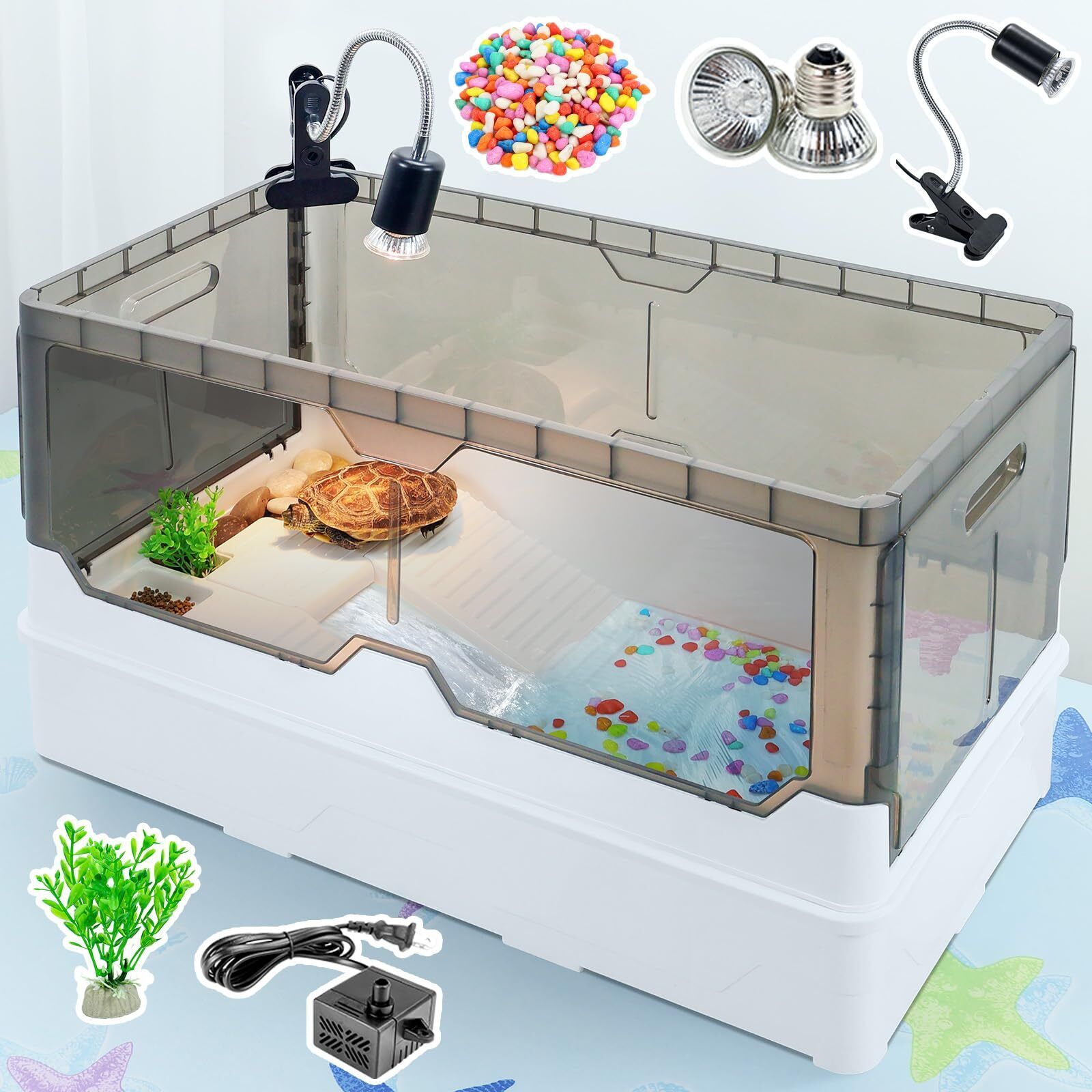Turtle Habitat Tank Kit  Fresh Filtration Waterplay Fun Diverse Living Heat Lamp