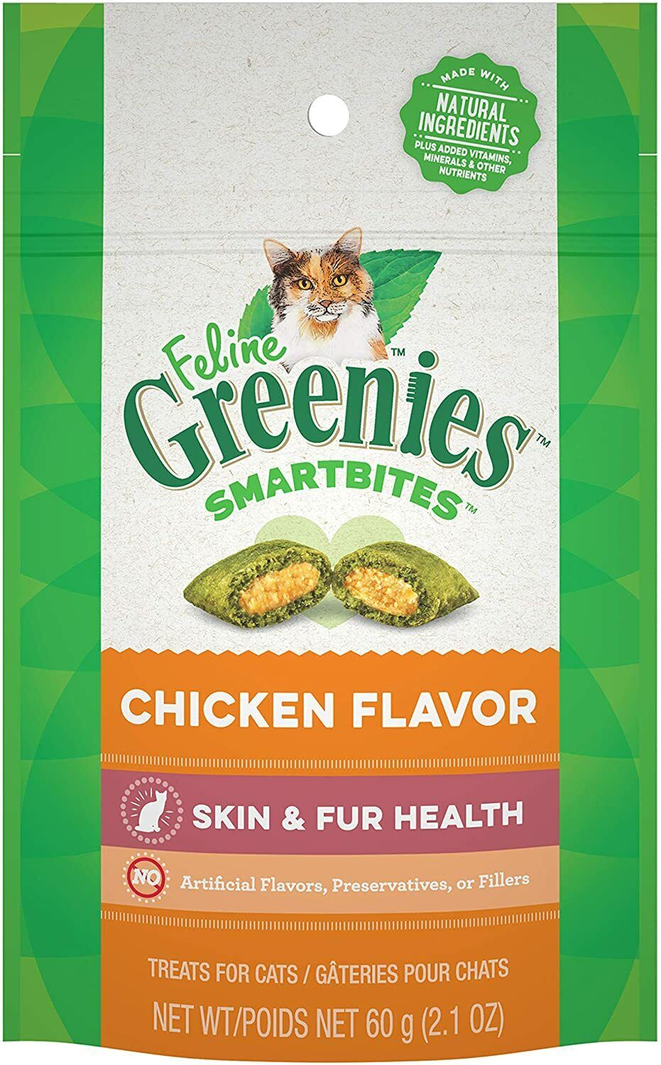 Greenies Feline SMARTBITES Healthy Skin and Fur, Chicken