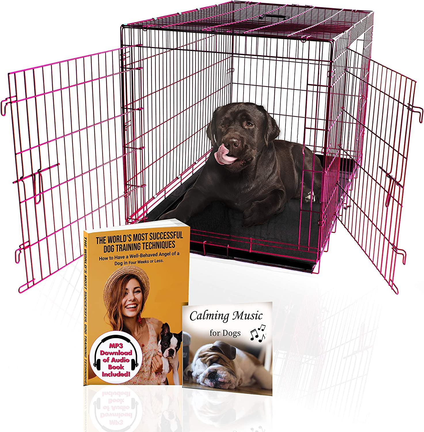 Luxury Colorful 48 Inch Foldable Dog Crate with 2 Doors | Free Training Ebook an