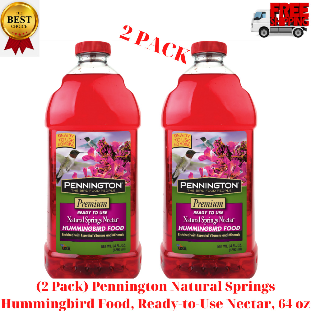 (2 Pack) Pennington Natural Springs Hummingbird Food, Ready-to-Use Nectar, 64 oz
