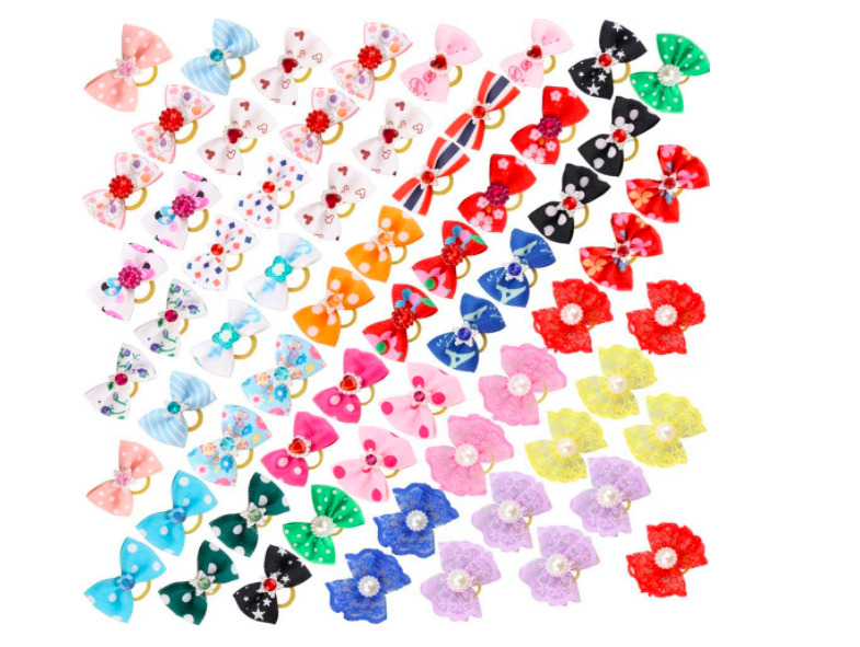 Yorkie Dog Bows Puppy Hair Bow Rubber Bands Dogs Styling Cute Pet Bowknot 60 Pcs