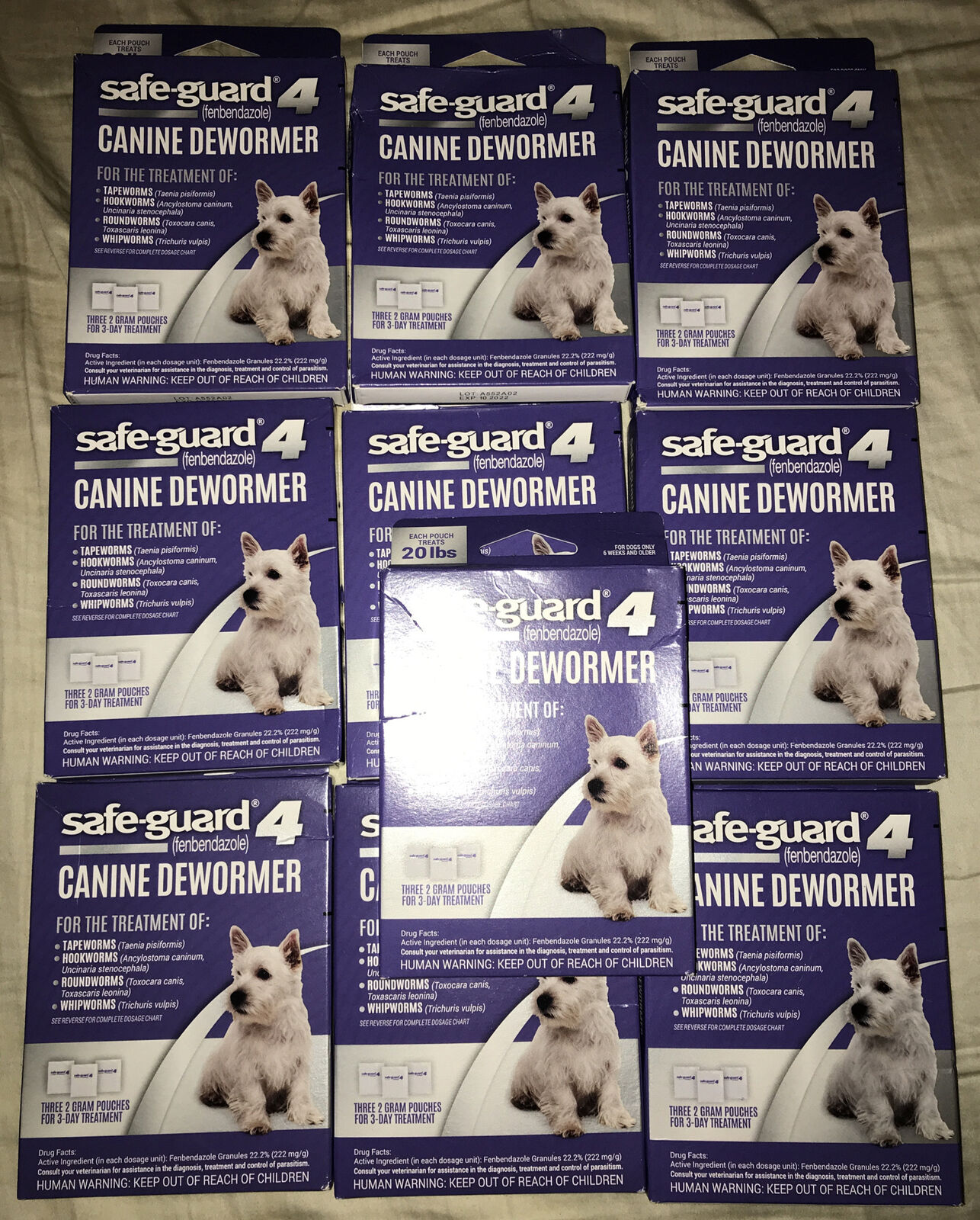 Safe-Guard-4 Canine Dewormer 4-Gram packets Treats 20 Lbs. 10 Boxes (30 Packets)