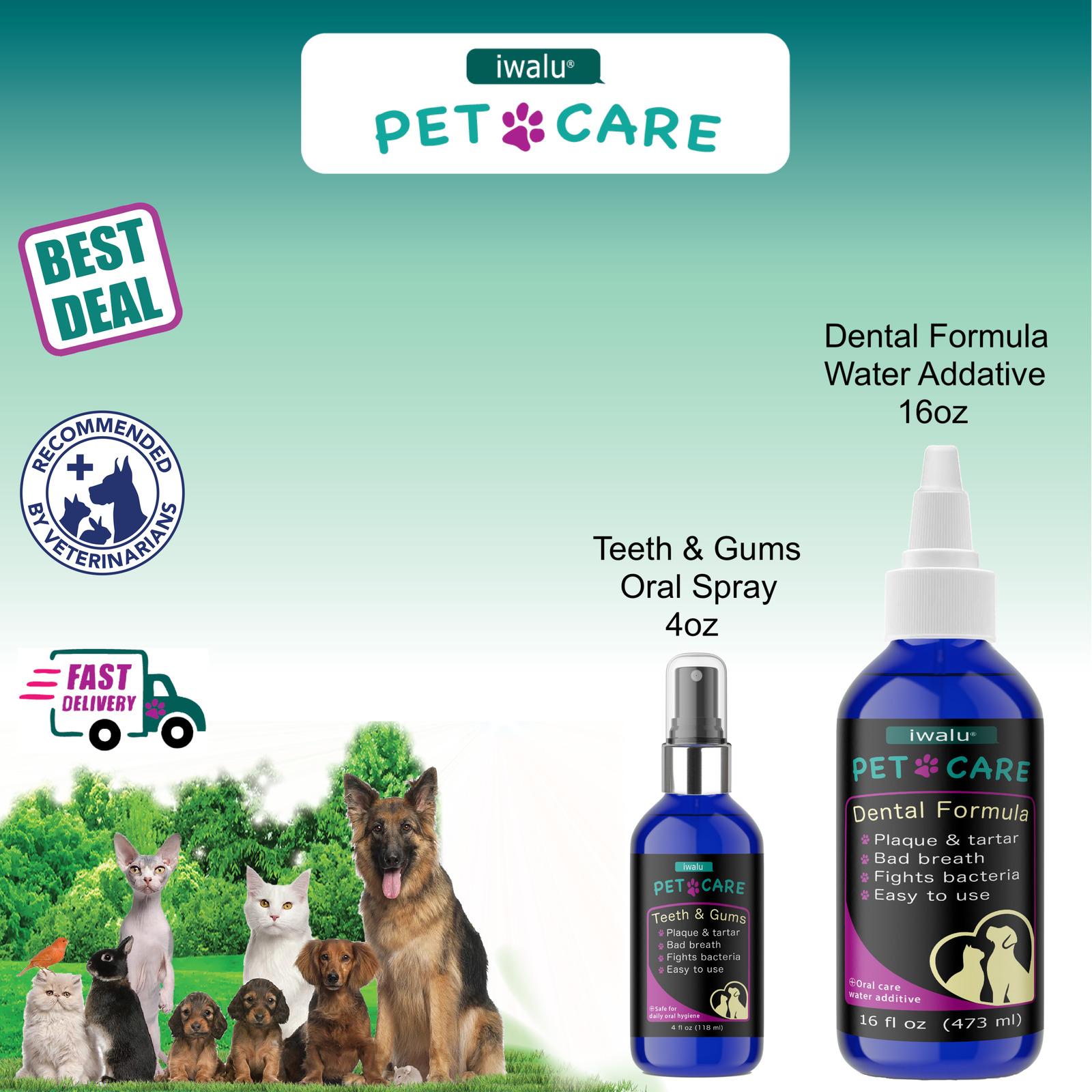 DOG TEETH CLEANING SPRAY PET Bad Breath treatment Mouthwash Water Additive