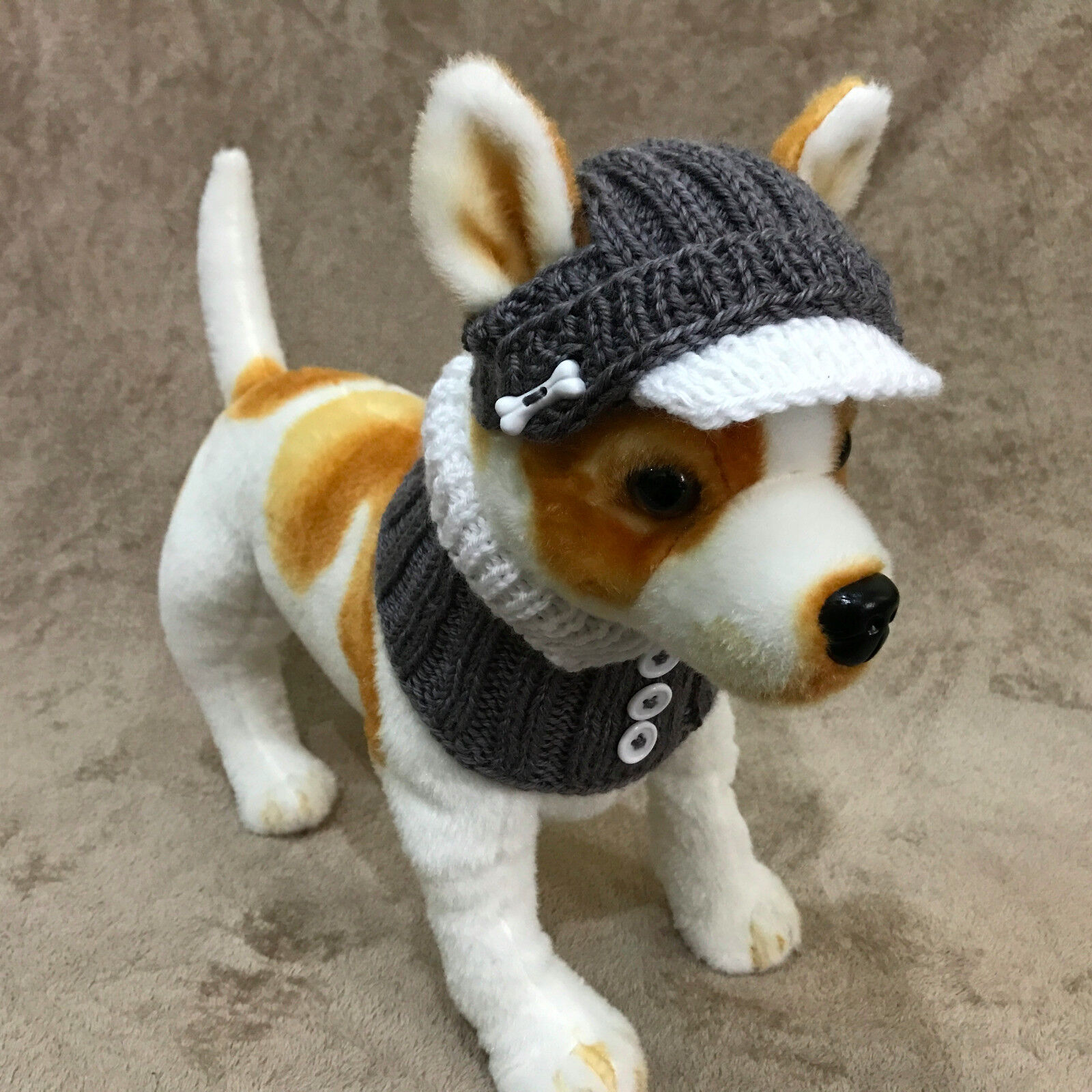 Pet Clothes Apparel Outfit Hand-Knit Visor Hat and Collar Scarf for Small Dog 