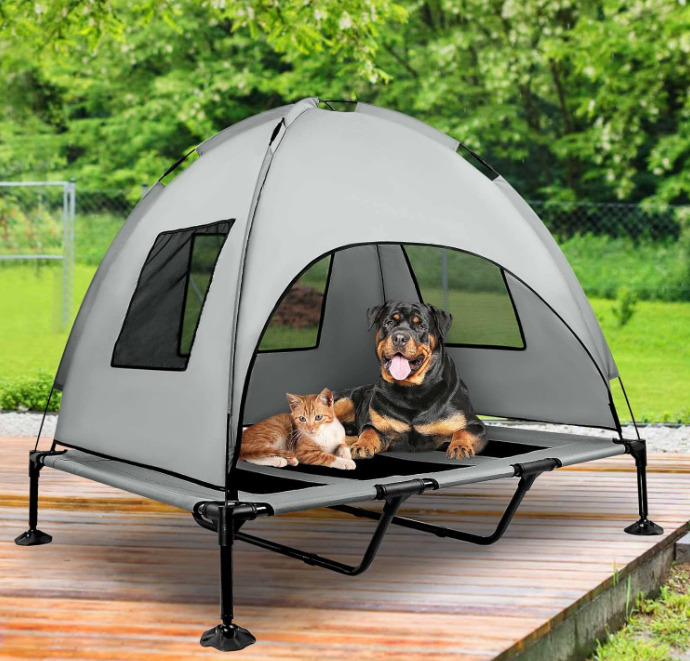 Elevated Dog Bed with Canopy Tent for Medium to Large Dogs Raised Cool Pet Cot