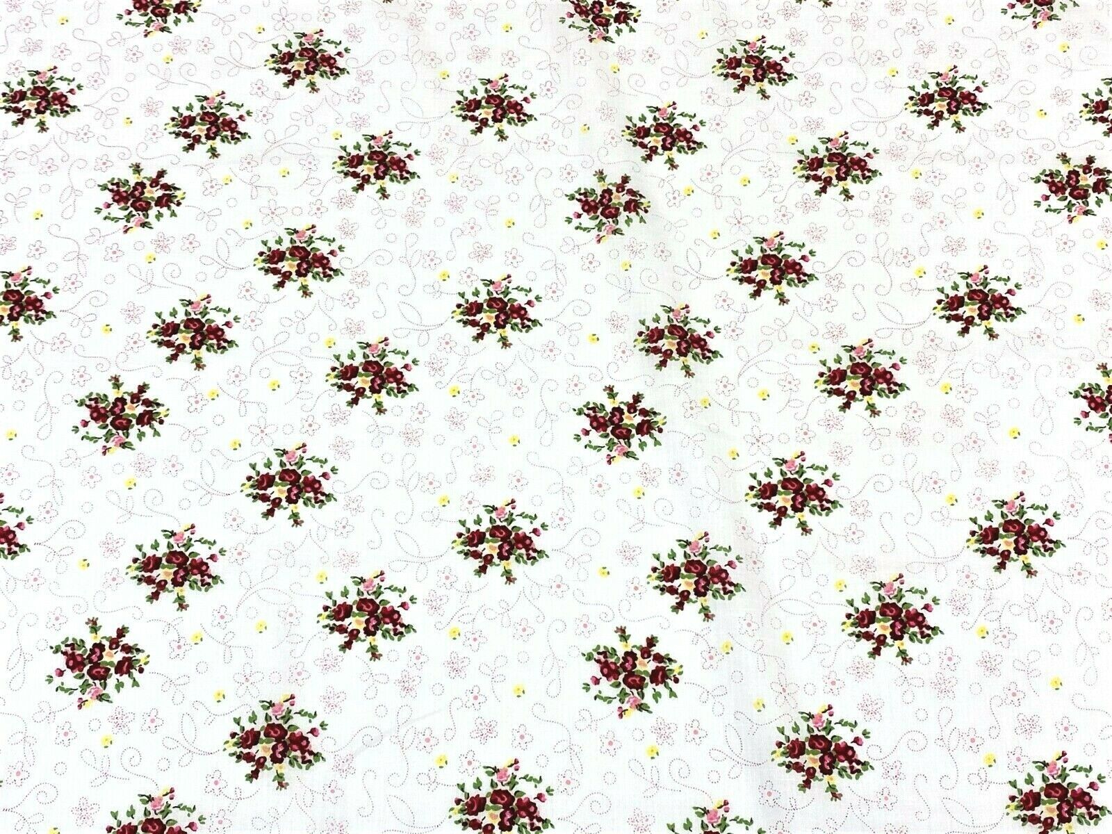 Red Floral Bee Line 100% Cotton Lawn White Sheer Apparel Fabric 55\