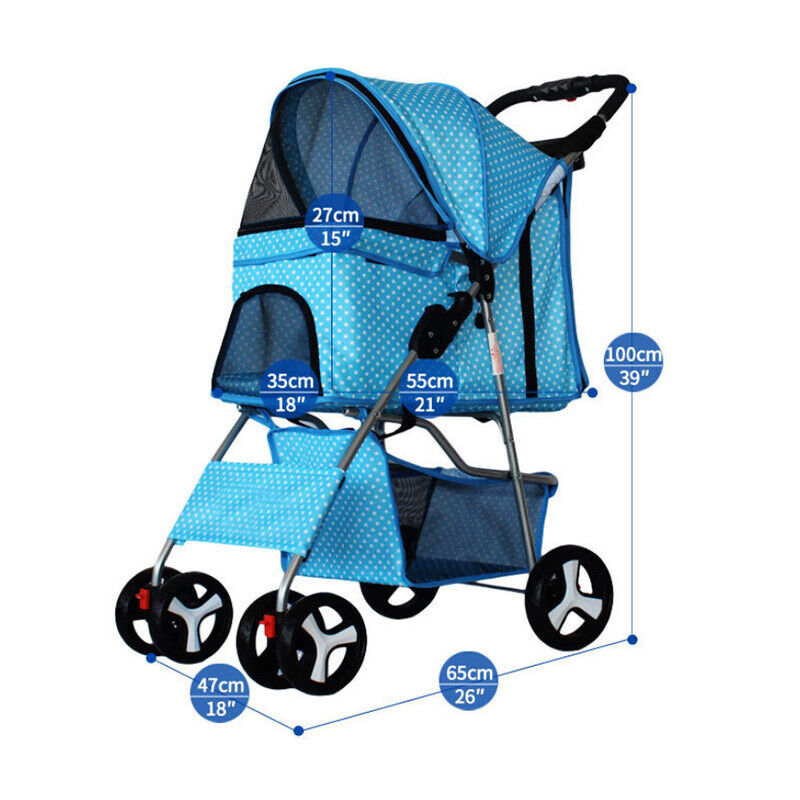 4 Wheels Folding Pet Stroller Cat Dog Cage Stroller Portable Travel Carrier 10KG