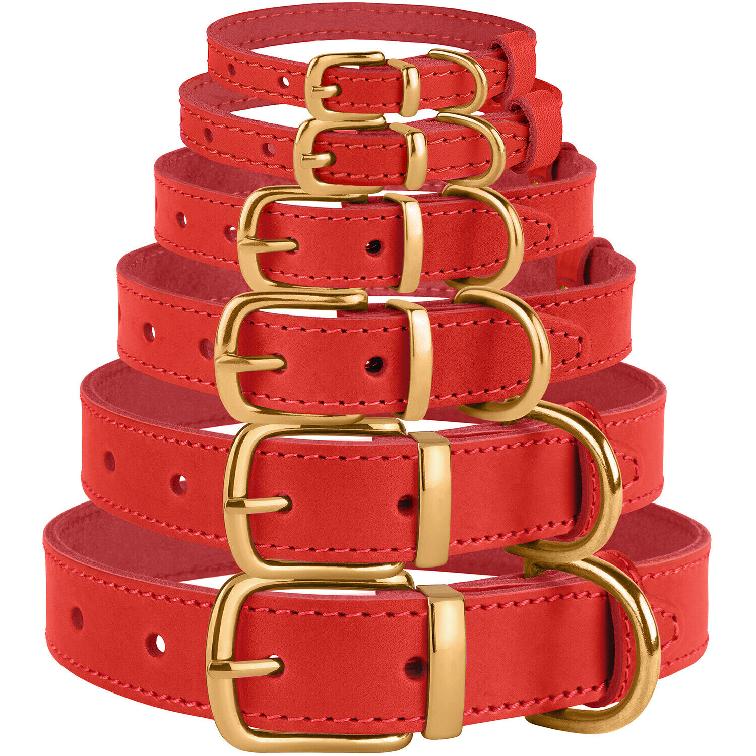 Leather Dog Collar Brass Buckle Collars for Dogs Red Brown Black Green XS S M L