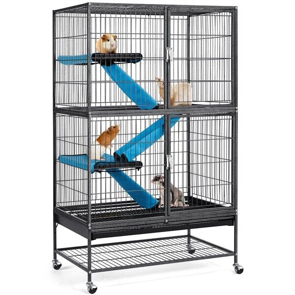 2-Story Rolling Metal Ferret Cage Chinchilla Guinea Pig Rat Critter Cage Black