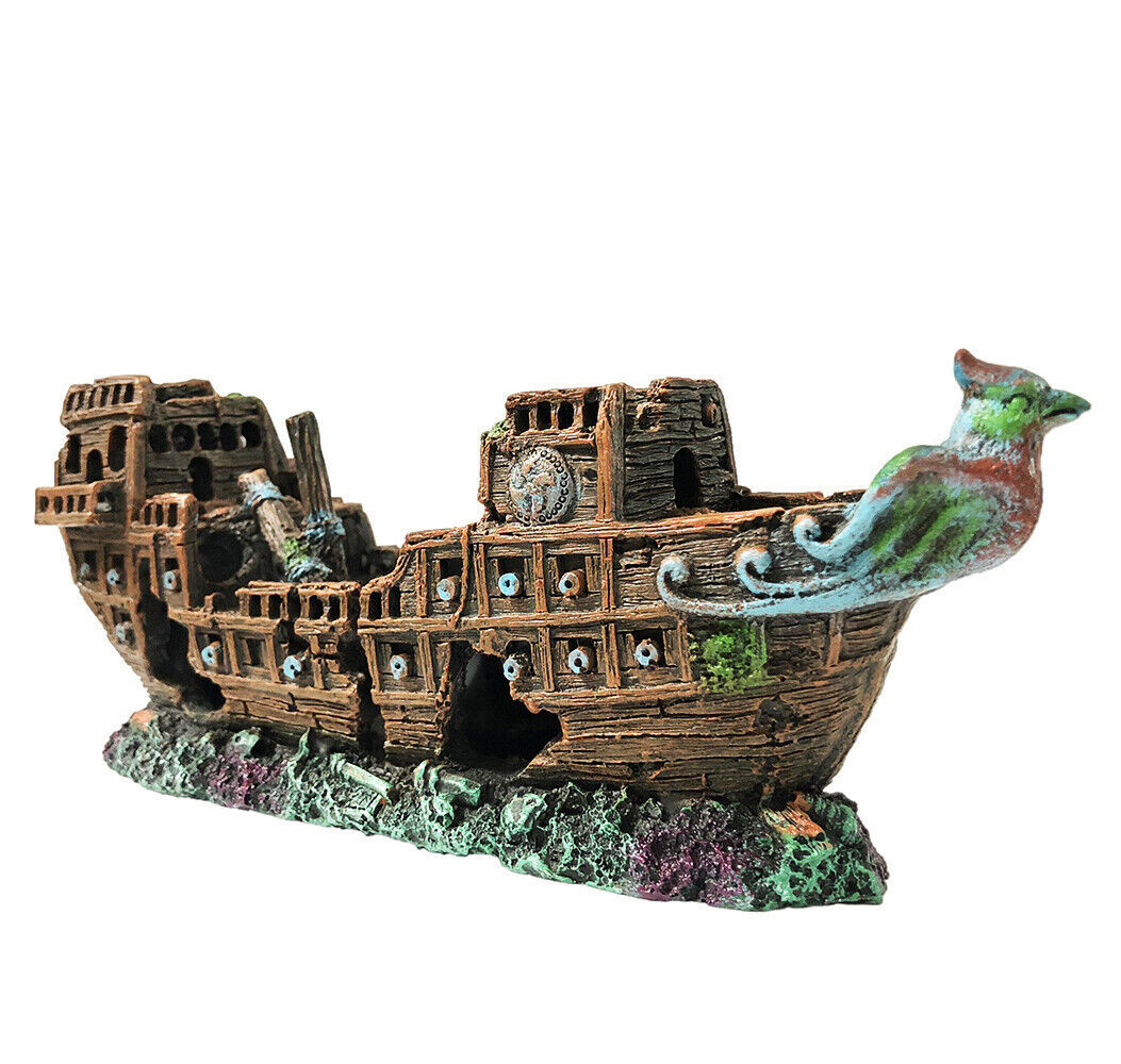 SLOCME Aquarium Pirate Ship Decorations Fish Tank Ornaments - Resin Shipwreck