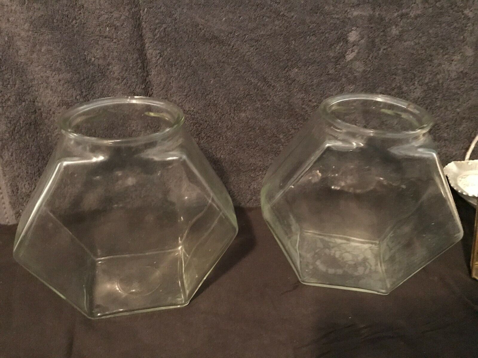 Vintage Lot of 2 Hexagon Glass Fish Bowls 
