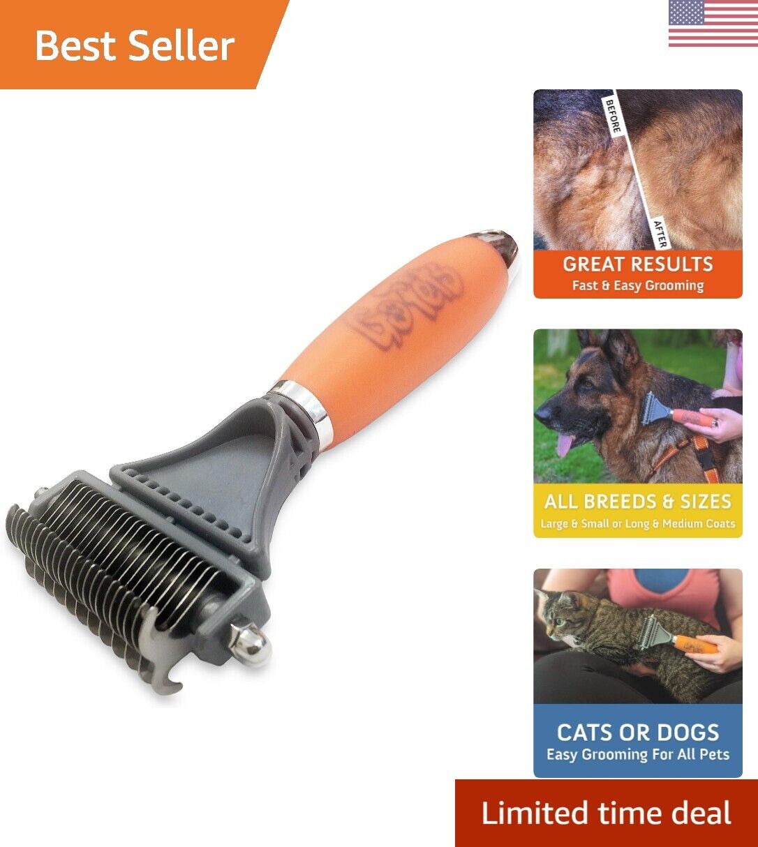 Versatile Dematting Comb - Undercoat Brush & Deshedding Tool for Cats & Dogs