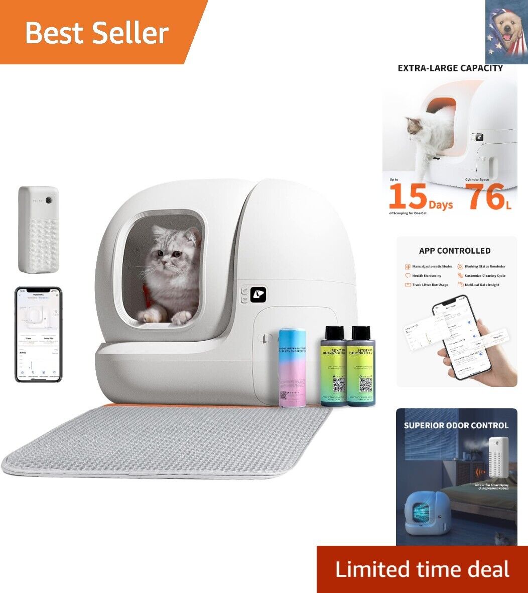 Self Cleaning Cat Litter Box - App Control - Odor Removal - Extra Large Space