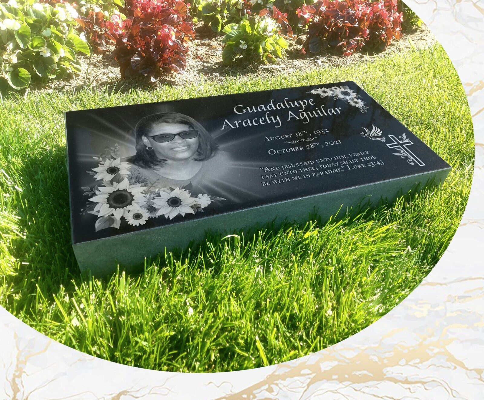 24x12x4 inch Human Headstone, Tombstone Grave Marker, Diamond Engraved
