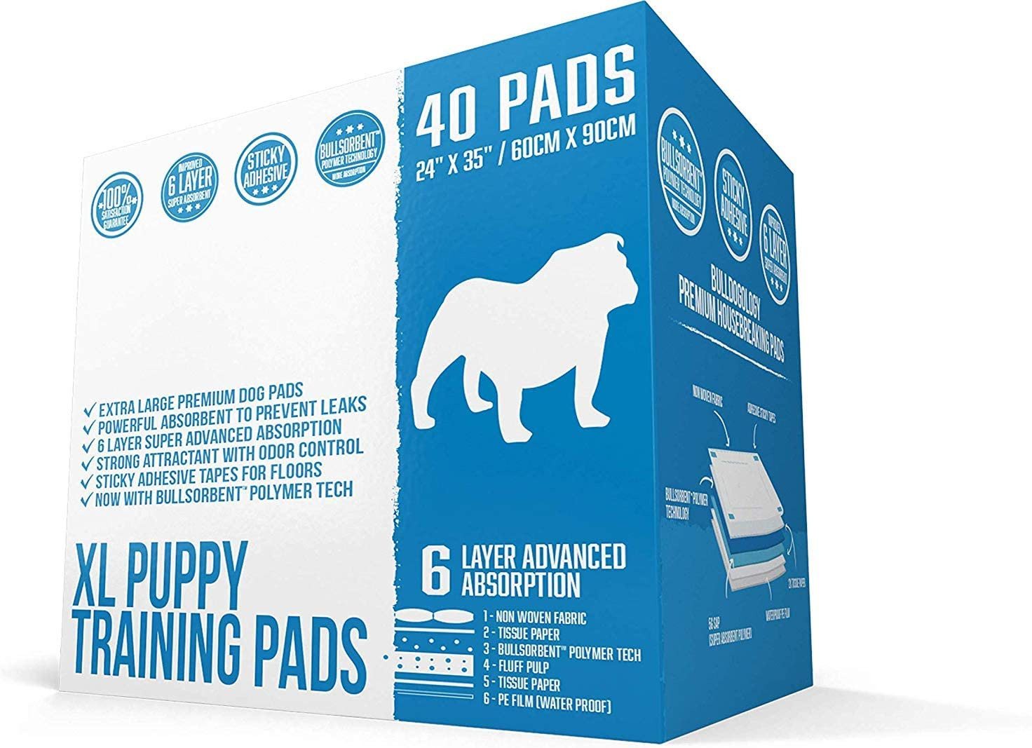 Bulldogology Extra Large Puppy Pee Pads with Adhesive Sticky Tape for Large Dog 