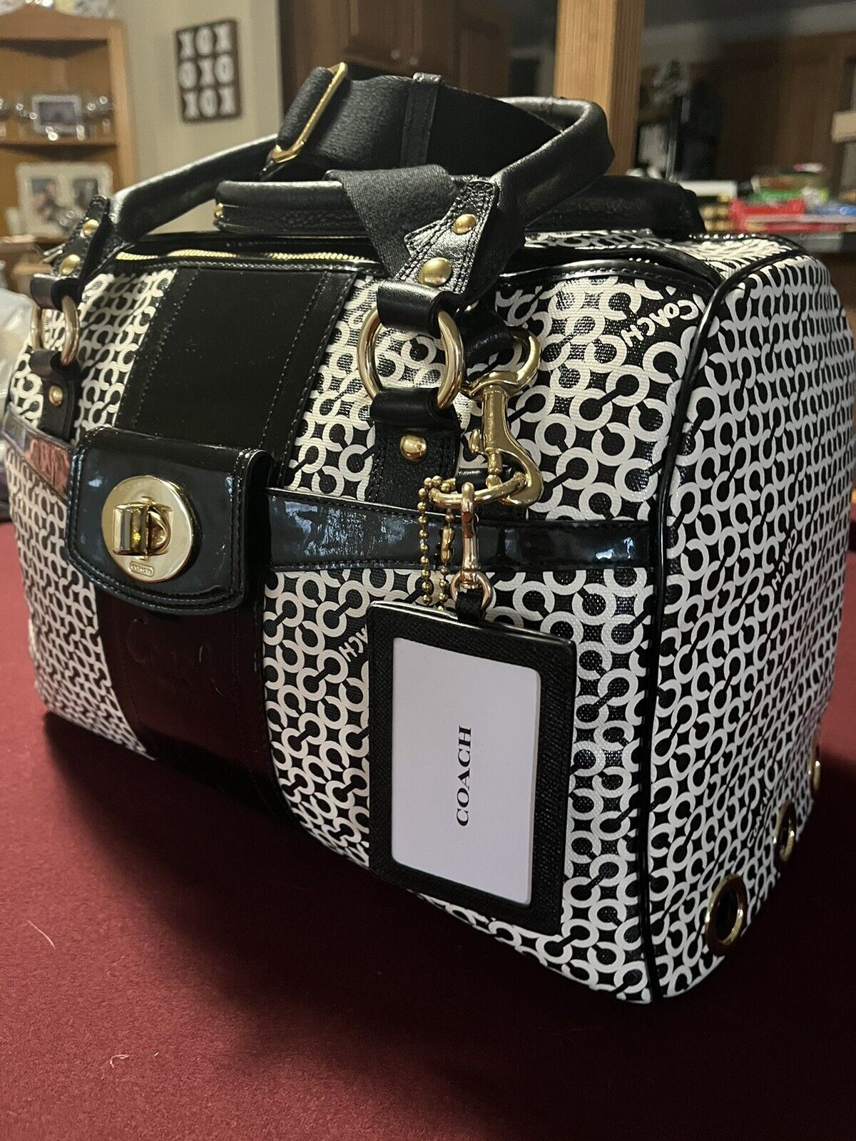 COACH Dog or Cat CARRIER BLACK/WHITE OP ART PENELOPE TRAVEL BAG TOTE 60391 used