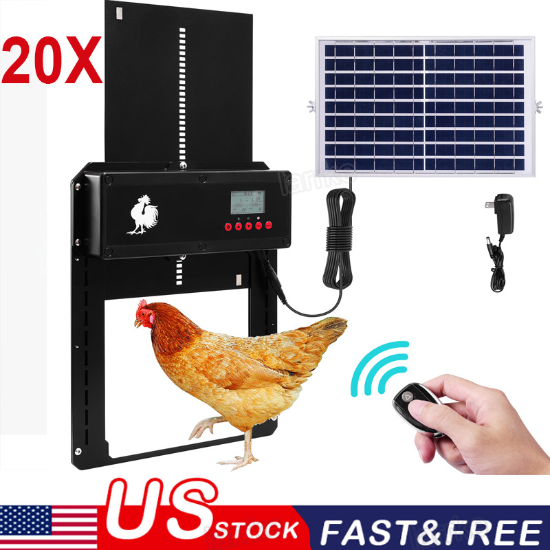 20xSolar Automatic Chicken Coop Door Opener Cage Closer Timer Light Sensor Balck