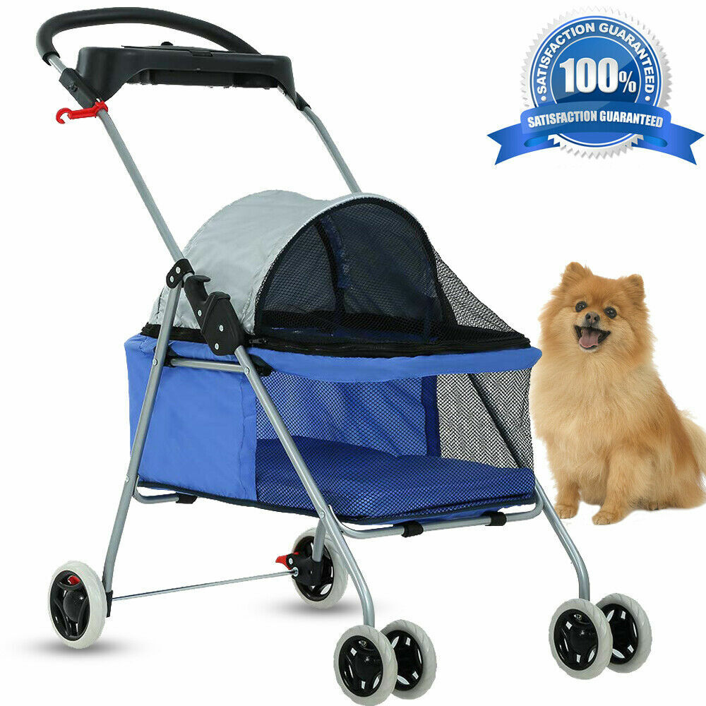 4 Wheels Folding Waterproof Portable Travel Pet Cat Dog Stroller Cup Holder 8012