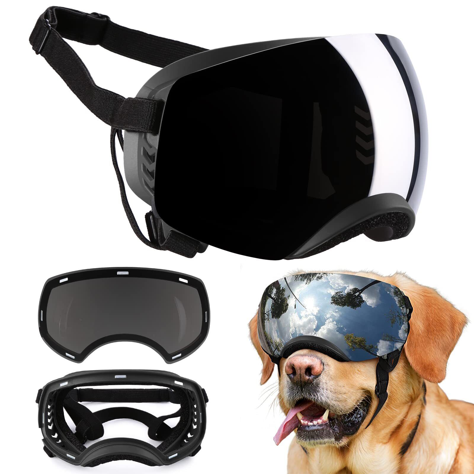 Ownpets Dog Goggles, Goggles with Adjustable Strap, Magnetic Design, Detachab...