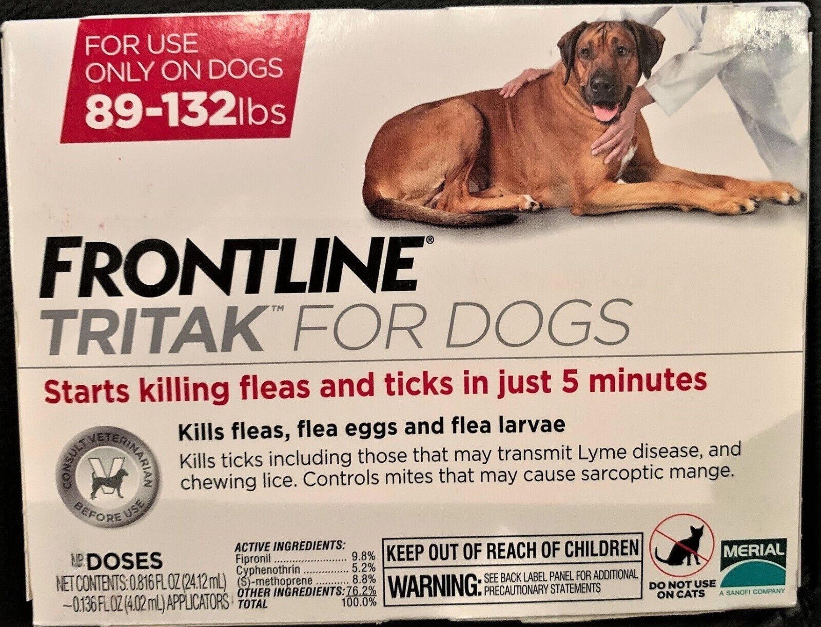 Frontline Plus Tritak Best Flea Tick mange Remedy | Dogs 89-132 lbs | 3 doses |