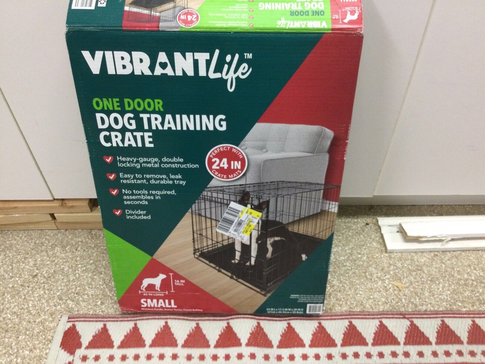 Vibrant Life Folding Kennel for Dogs (24-Inch w/ Divider) - Black