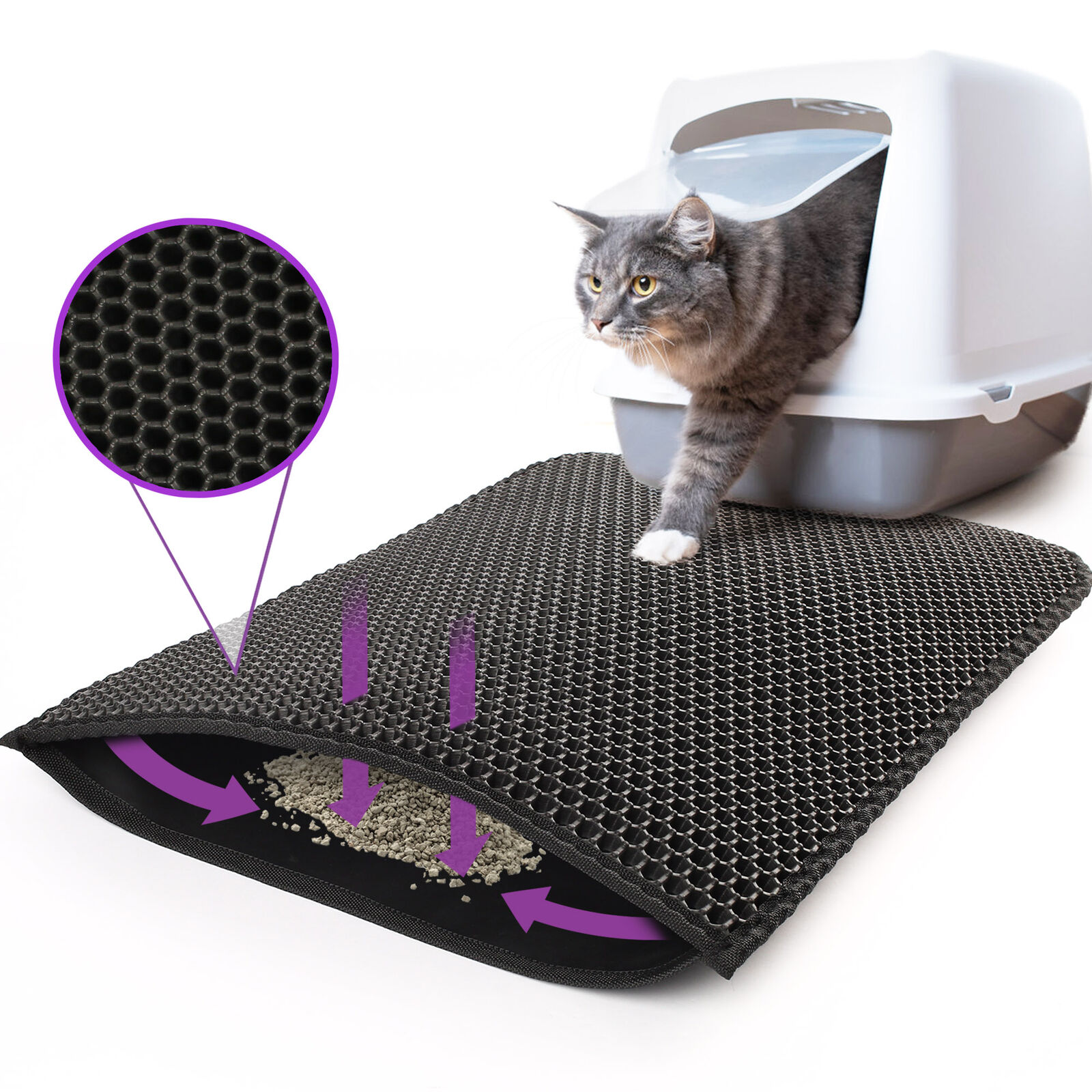 Kitty Cat Litter Mat Trapping Honeycomb Double Layer Design Waterproof 24x15\'\'