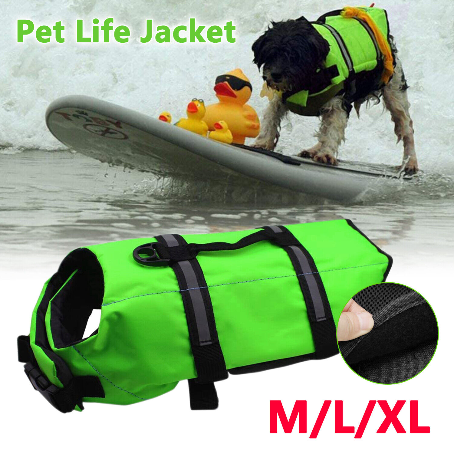 Pet Swimming Safety Vest Dog Life Jacket Reflective Stripe Preserver Puppy M-XL