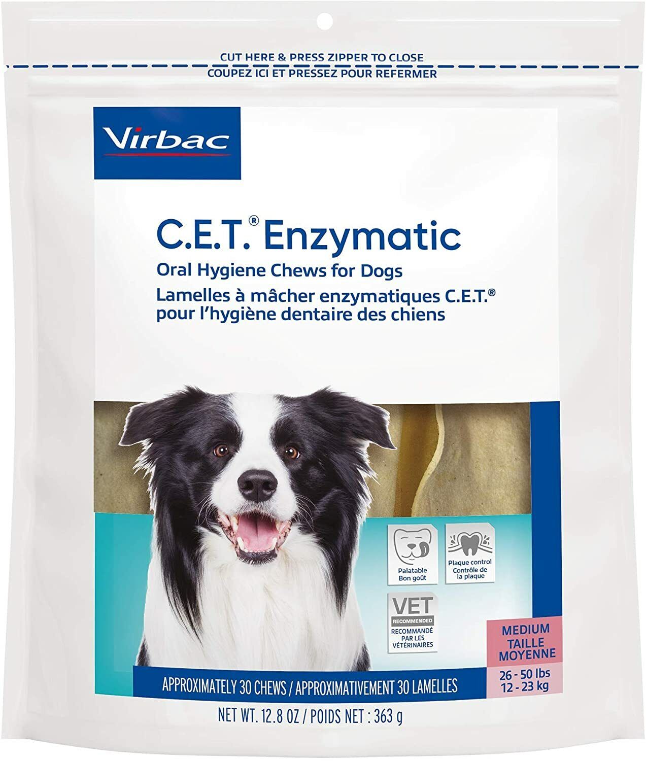 CET Enzymatic Oral Hygiene Chews for Medium Dogs 26-50 Lbs. 30ct, Exp 11/22