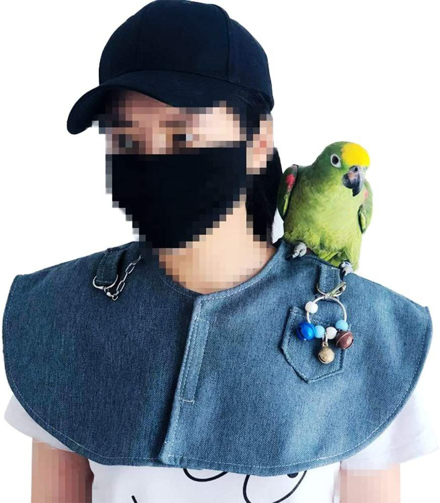 QBLEEV Parrot Anti-Scratch Shoulder Protector Hang Bird Anklet&Toys, blue 