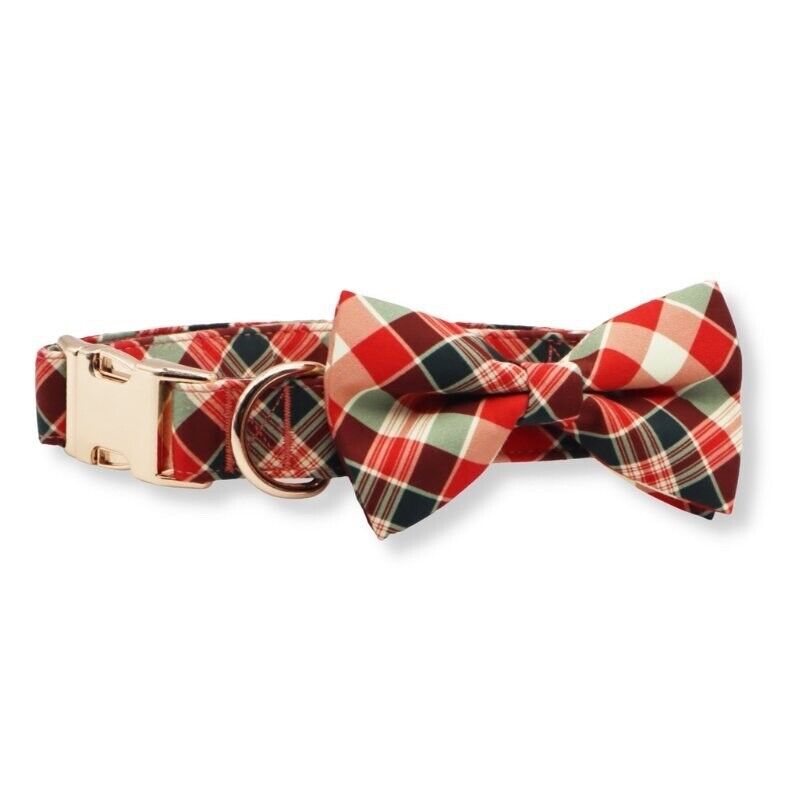 Sniff and Bark Plaid Design Collar and Bow Tie For Dogs Size MEDIUM